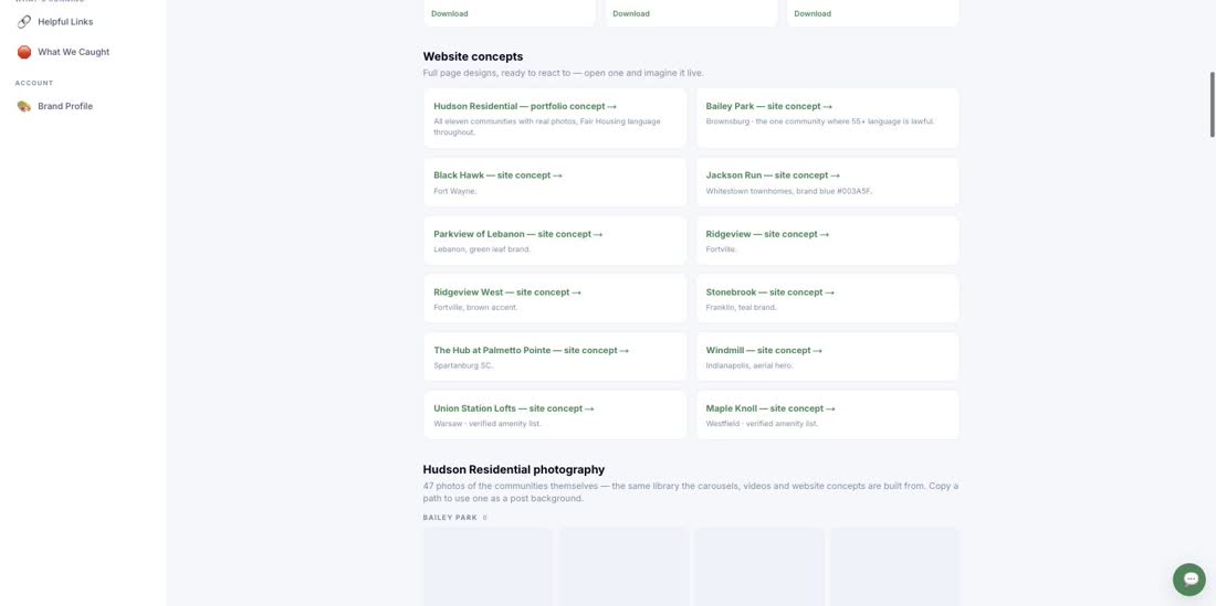 Website concepts — full page designs per property