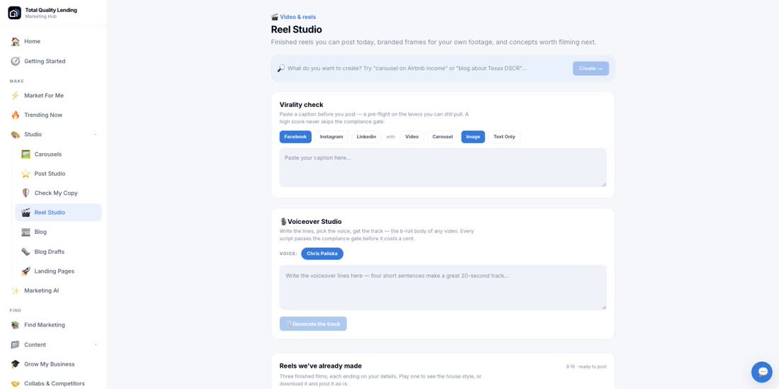 Create studio — virality check and cloned-voice studio